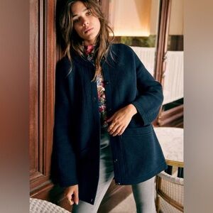 Sezane Noely Wool Cardigan Jacket - Navy
